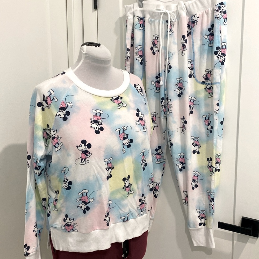 Disney Mickey Mouse All Over Print Long Sleeve Pajama Sleep/ Lounge Set | XL - Picture 1 of 15